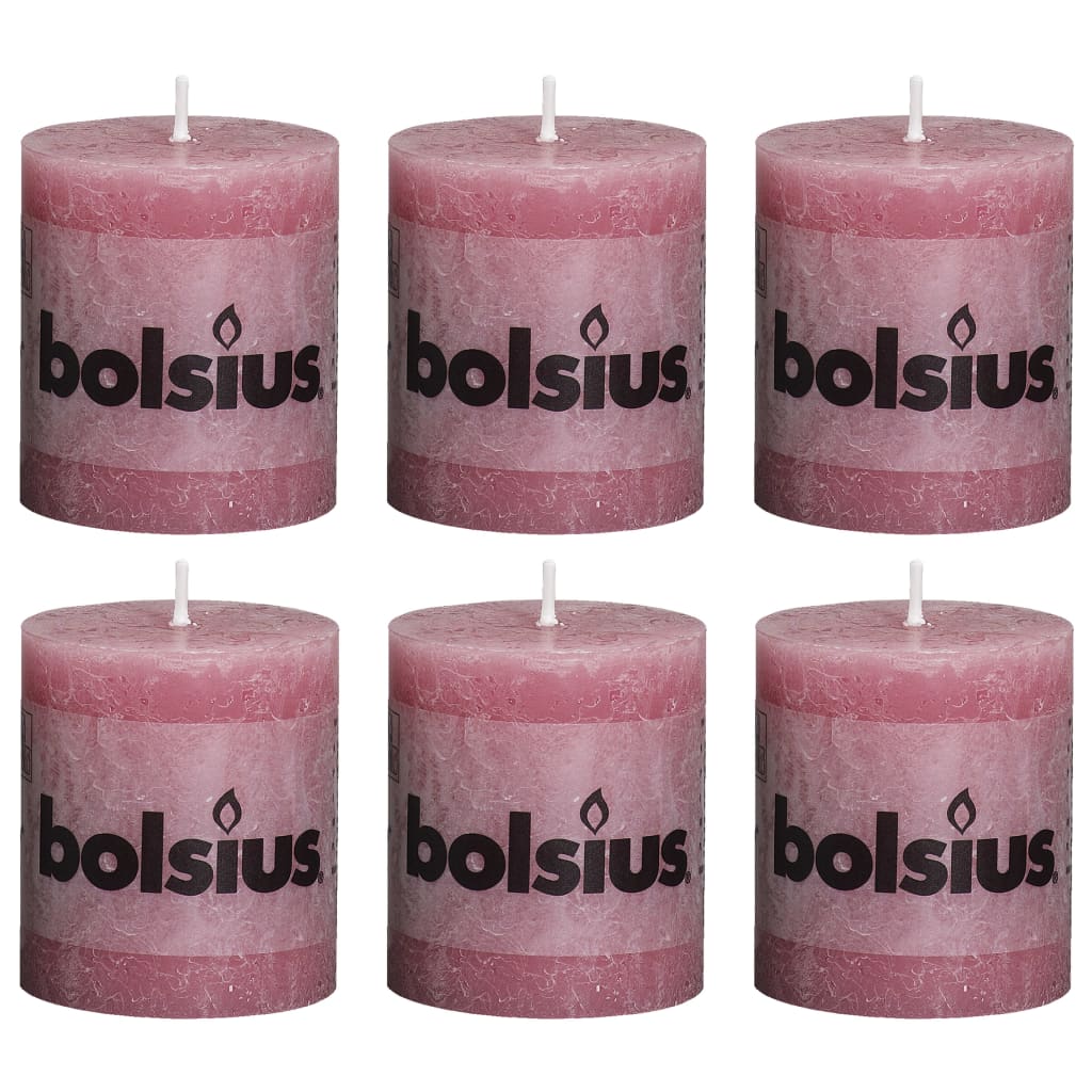 Bolsius Lumânări bloc rustice, 6 buc., roz învechit, 80 x 68 mm poza 2021 Bolsius