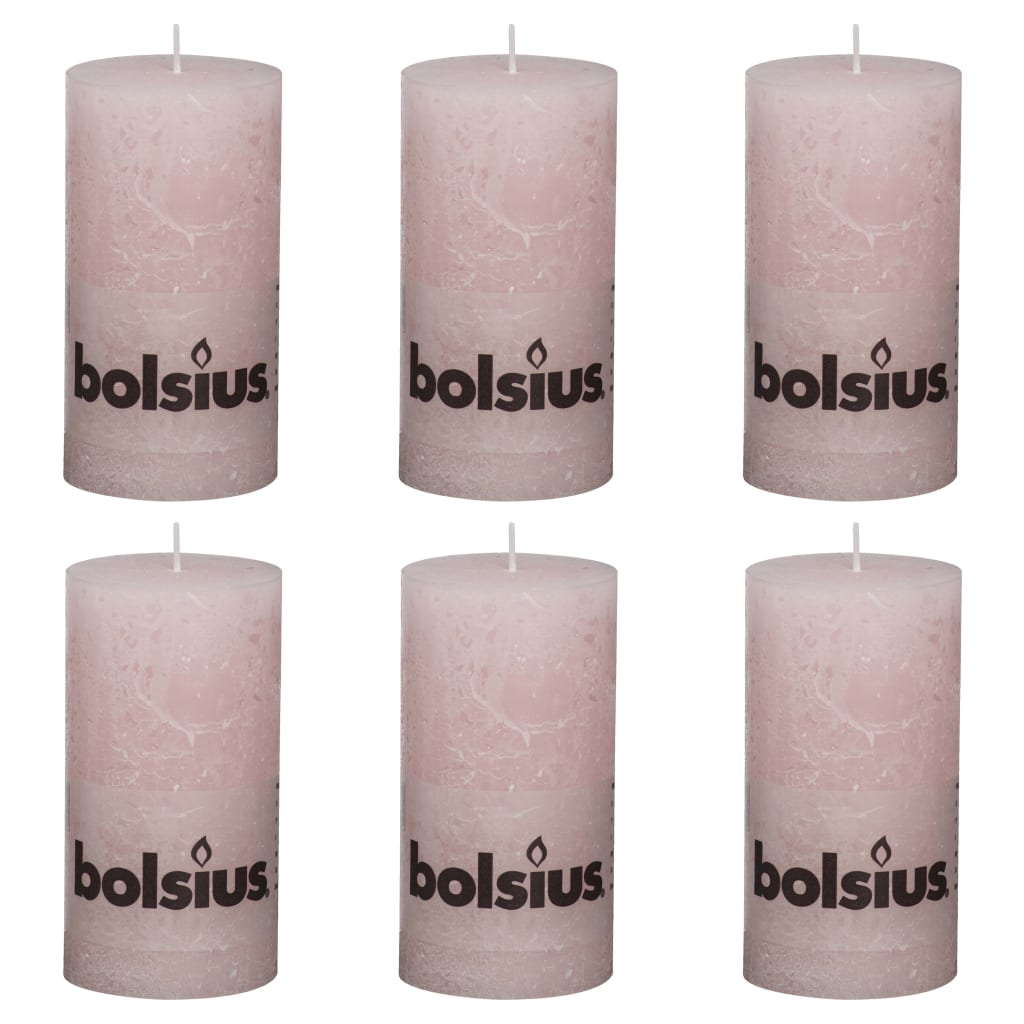 Bolsius Lumânări bloc rustice, 6 buc., roz pastel, 130 x 68 mm imagine vidaxl.ro