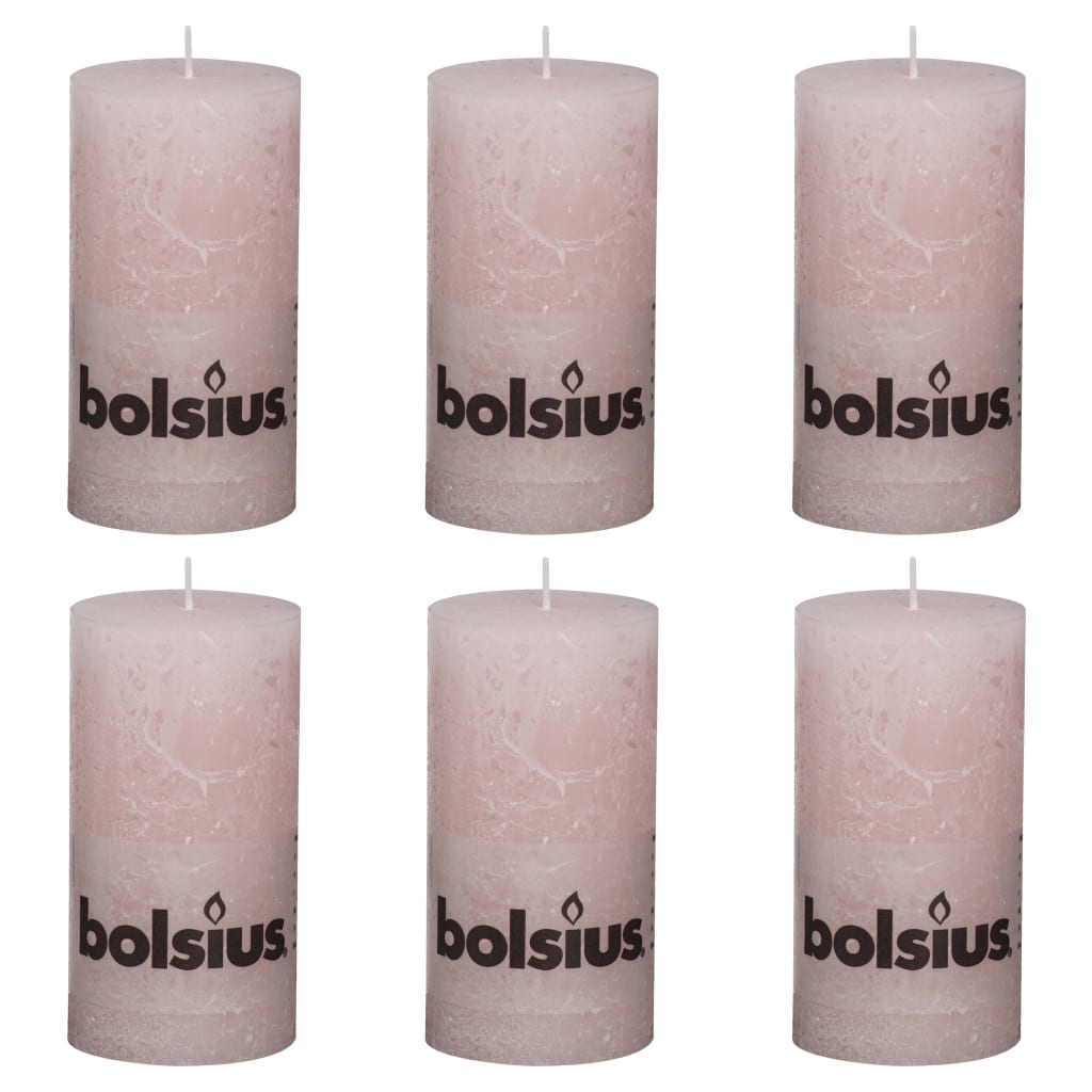 Bolsius Pilarikynttilät 6 kpl rustiikkinen 130×68 mm pastelli pinkki