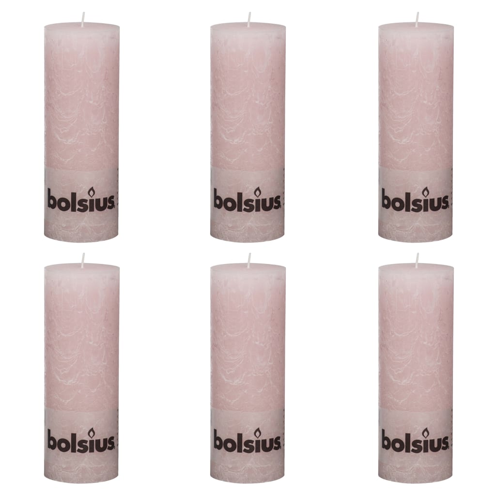 Bolsius Pilarikynttilät 6 kpl rustiikkinen 190×68 mm pastelli pinkki