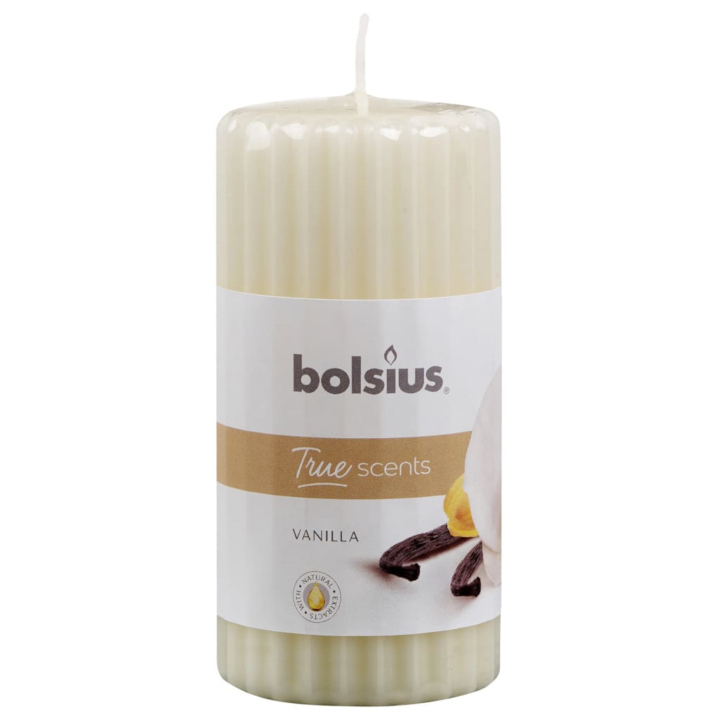 Bolsius Vrúbkované valcové vonné sviečky 6 ks 120x58 mm, vanilka