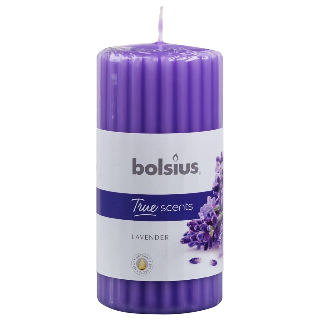 Bolsius Ribbed Pillar Scented Candles 6 pcs 120x58 mm Lavender