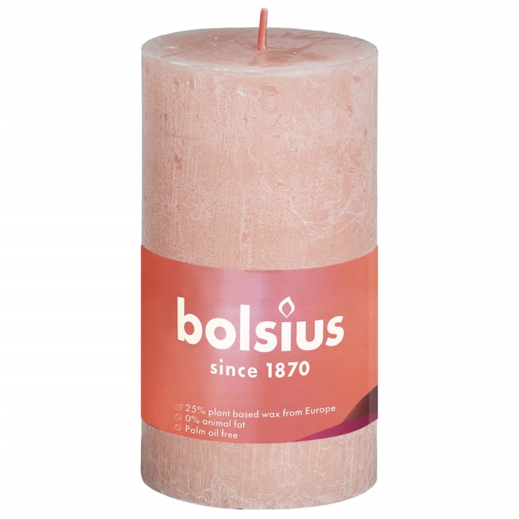 Bolsius Rustikke søylelys Shine 8 stk 100x50 mm tåkete rosa