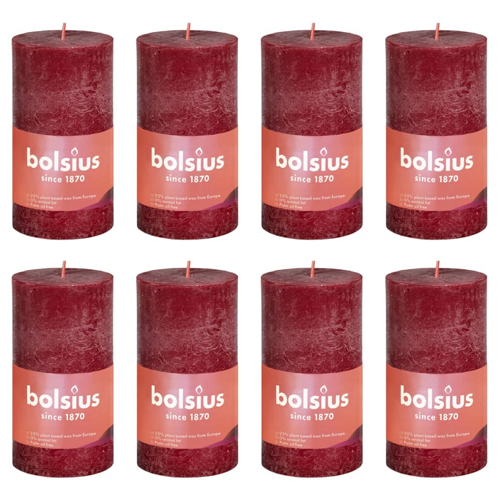 Bolsius Bougies pilier rustiques Shine 8 pcs 100x50 mm Rouge velours