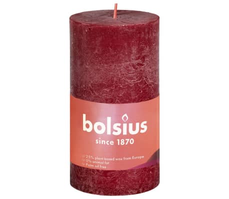 Bolsius Rustikke søylelys Shine 8 stk 100x50 mm fløyelsrød