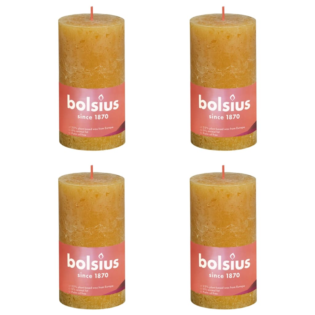 Bolsius Candele Rustiche Colonna Shine 4 pz 130x68 mm Giallo Favo