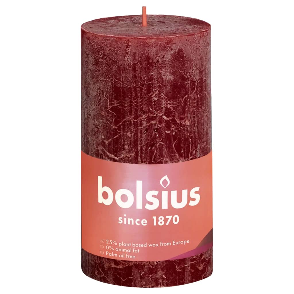 Bolsius Lumânări bloc rustice Shine, 4 buc., roșu catifelat, 130×68 mm