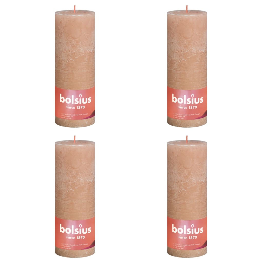 Bolsius Pilarikynttilät Shimmer 4 kpl rustiikkinen 190×68 mm pinkki