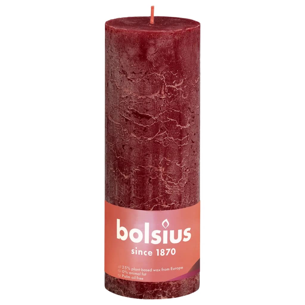 Bolsius Lumânări bloc rustice Shine, 4 buc., roșu catifelat, 190×68 mm