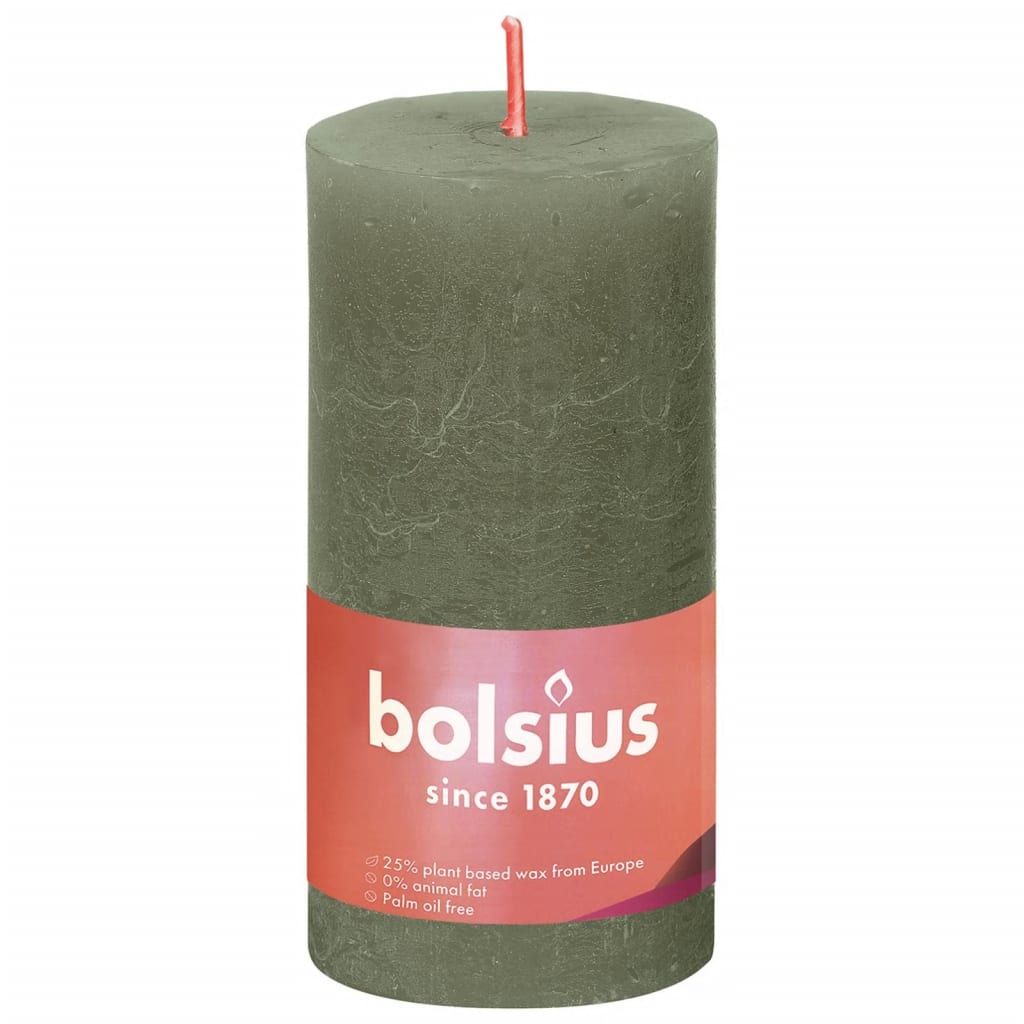 Bolsius Rustykalne świece pieńkowe Shine, 8 szt., 100x50 mm, oliwkowe