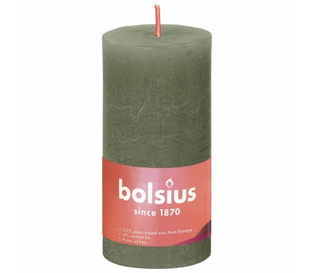 Bolsius Bougies pilier rustiques Shine 8 pcs 100x50 mm Vert olive