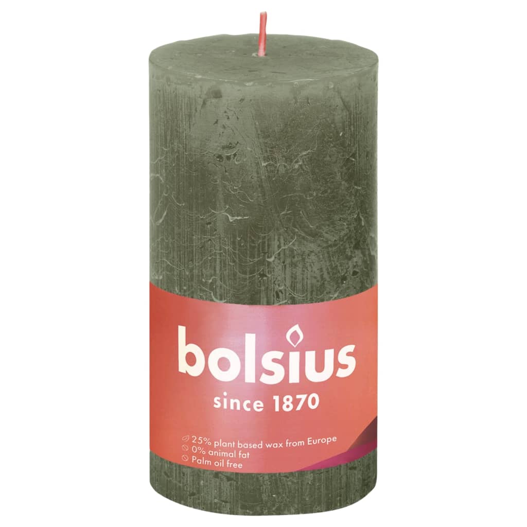 Bolsius Rustikke søylelys Shine 4 stk 130x68 mm fersk oliven