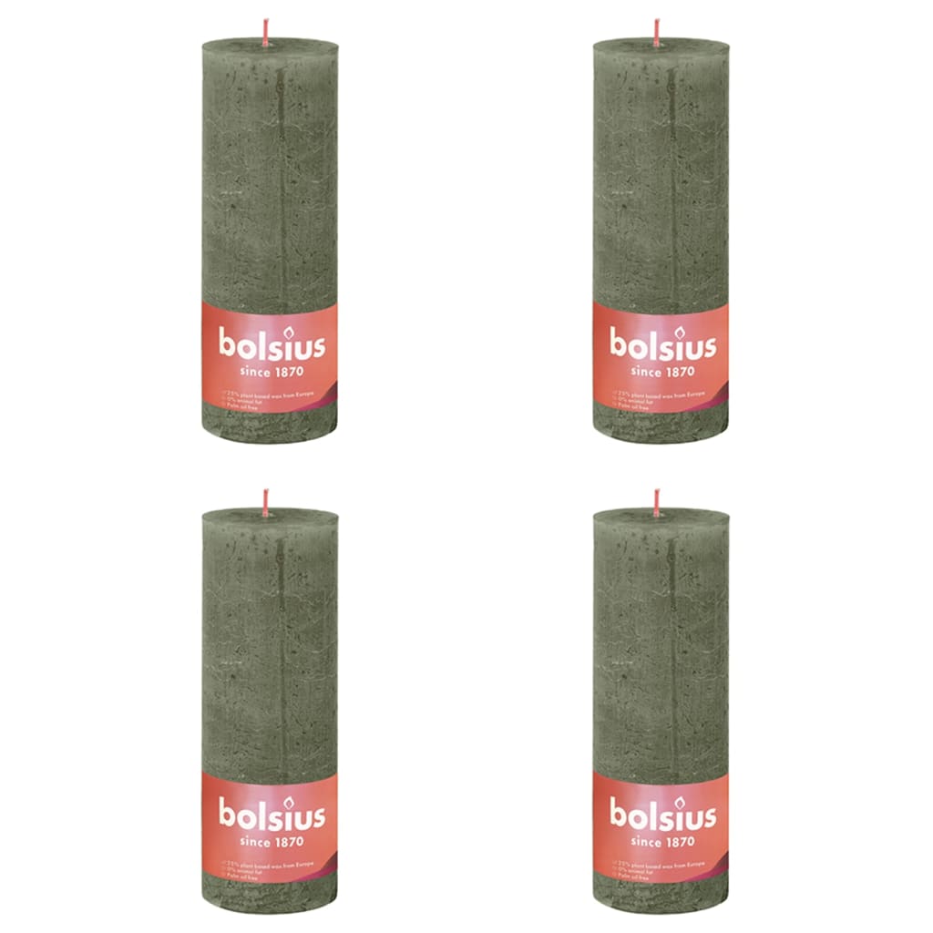Bolsius Bougies pilier rustiques Shine 4 pcs 190x68 mm Vert olive