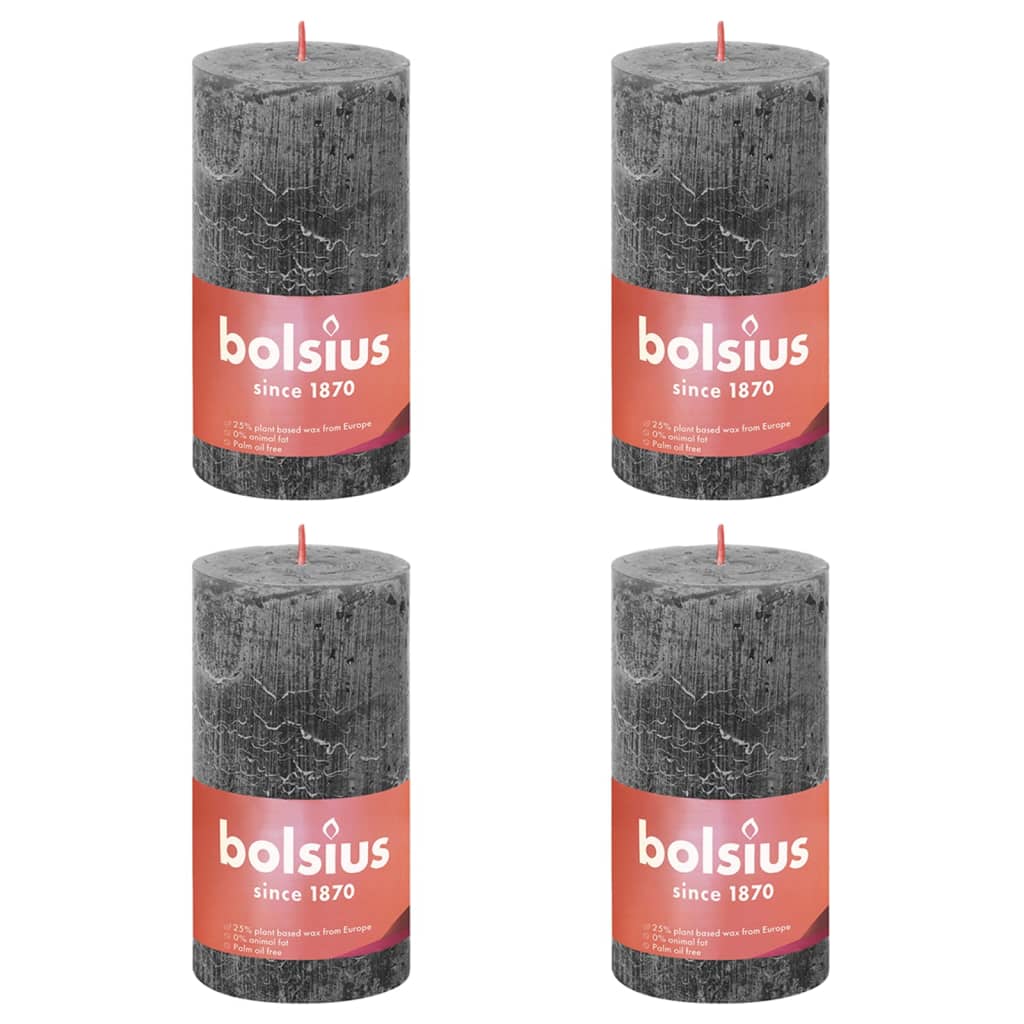 Bolsius Bougies pilier rustiques Shine 4 pcs 130x68 mm Gris orageux