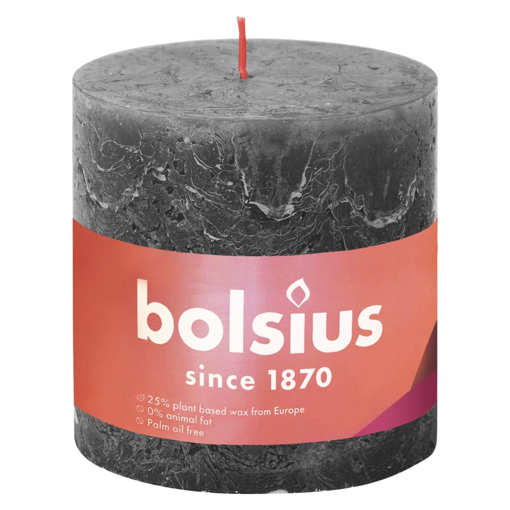 Bolsius Rustykalne świece pieńkowe Shine, 3 szt., 100x100 mm, szare