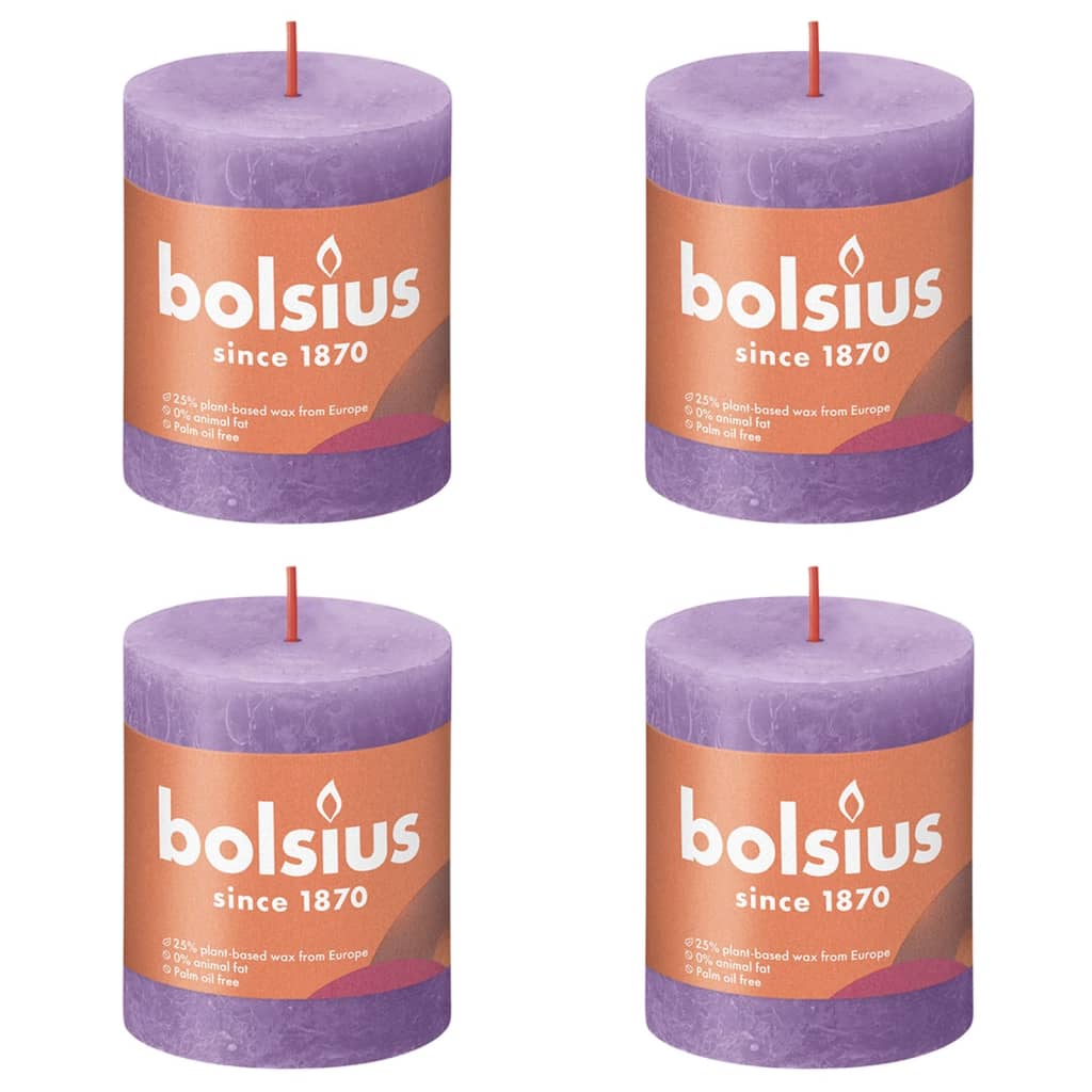 Bolsius Bougies pilier rustiques Shine 4 pcs 80x68 mm Violet vibrant