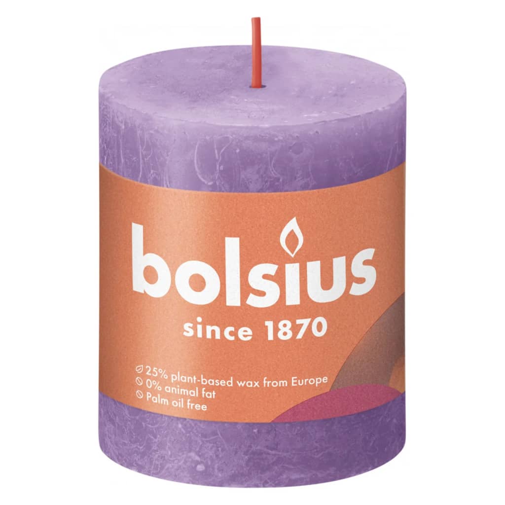 Bolsius Рустик колонни свещи Shine, 4 бр, 80x68 мм, изящно виолетово