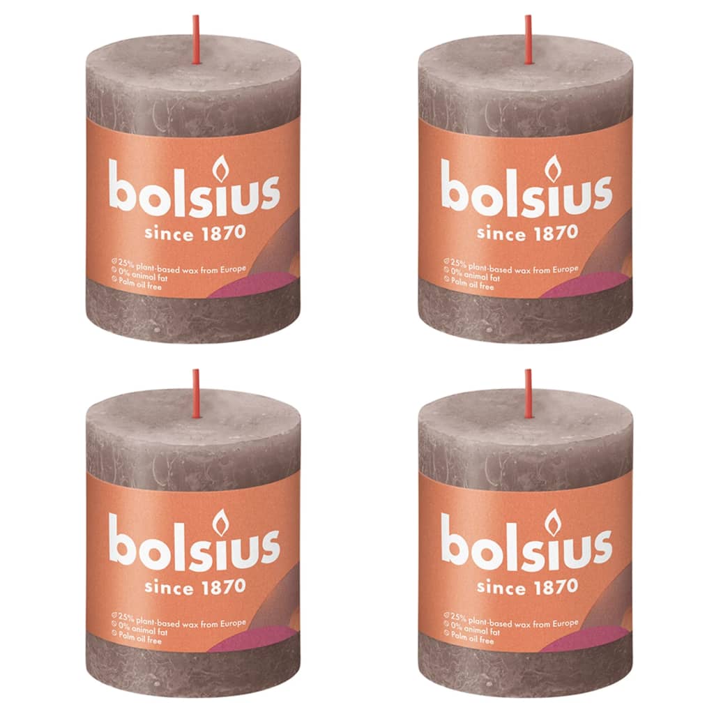 Bolsius Bougies pilier rustiques Shine 4 pcs 80x68 mm Taupe rustique