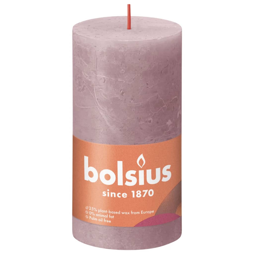 Bolsius rustične debele svijeće Shine 4 kom 130x68 mm pepeljasto roze
