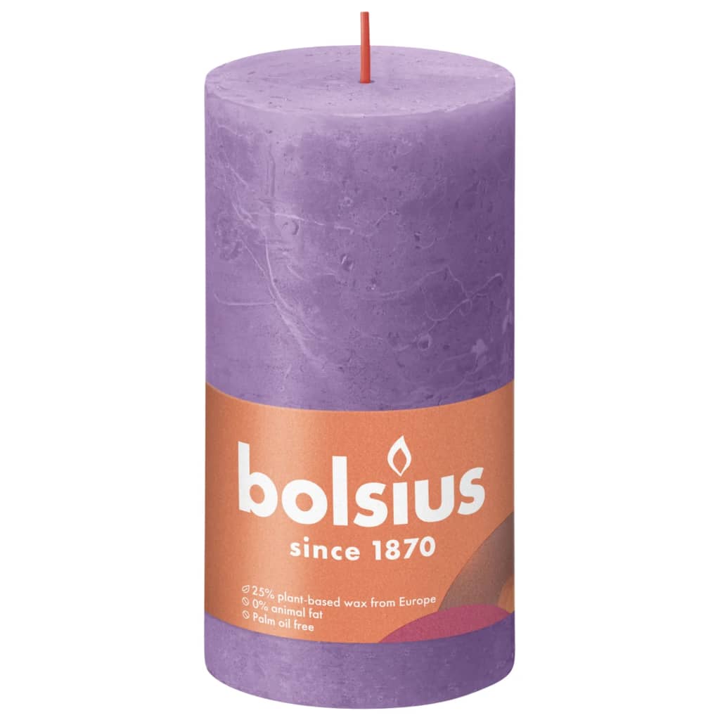 Bolsius Candele Rustiche a Colonna Shine 4 pz 130×68 mm Viola Vibrante