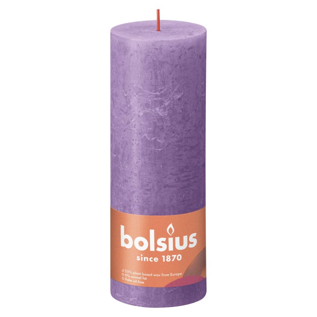 Bolsius Рустик колонни свещи Shine, 4 бр, 190x68 мм, изящно виолетово