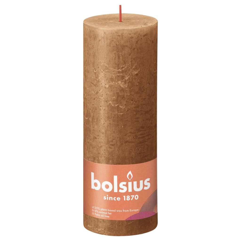 Bolsius Rustic Pillar Candles Shine 4 pcs 190x68 mm Spice Brown