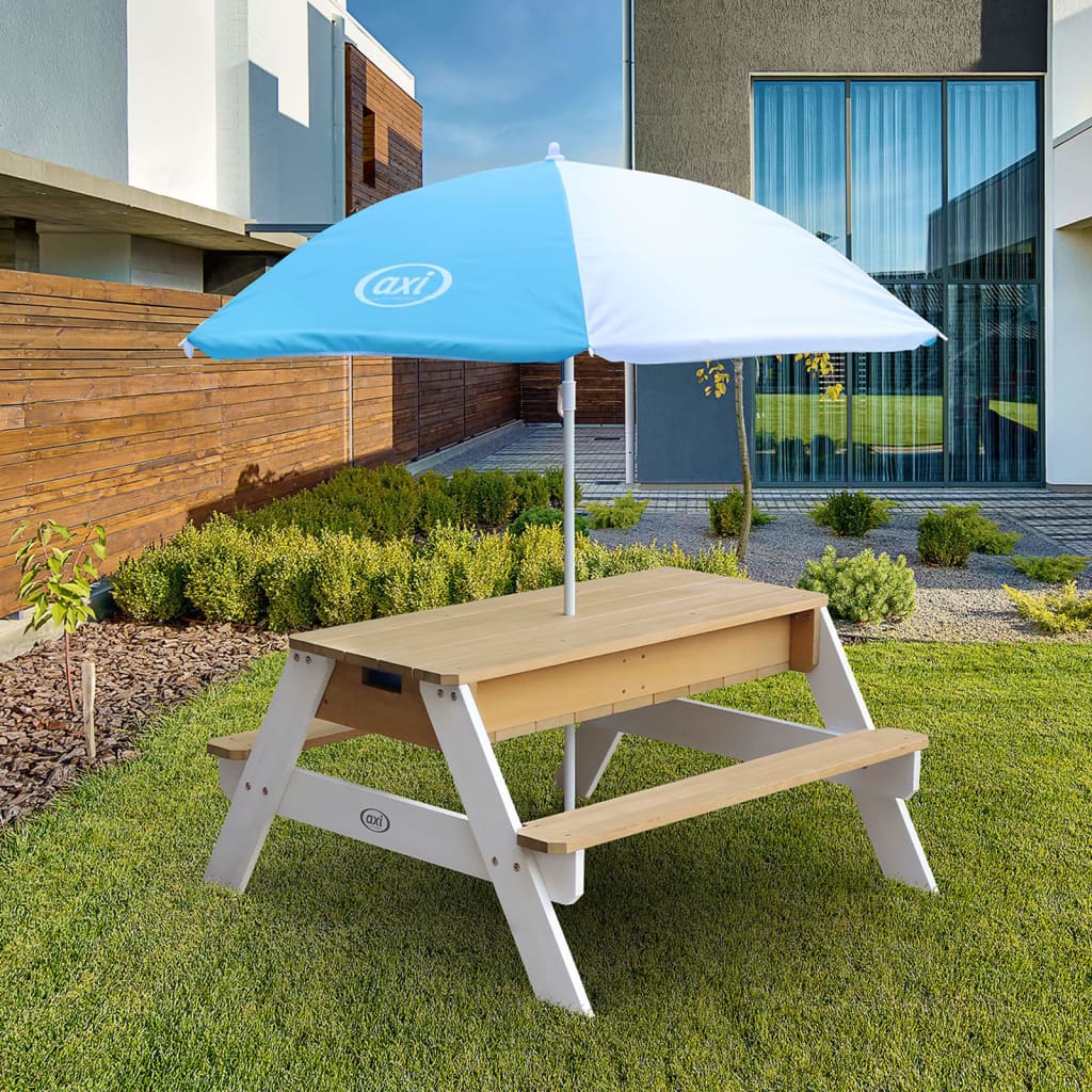 AXI Zand- en waterpicknicktafel Nick met parasol bruin en wit