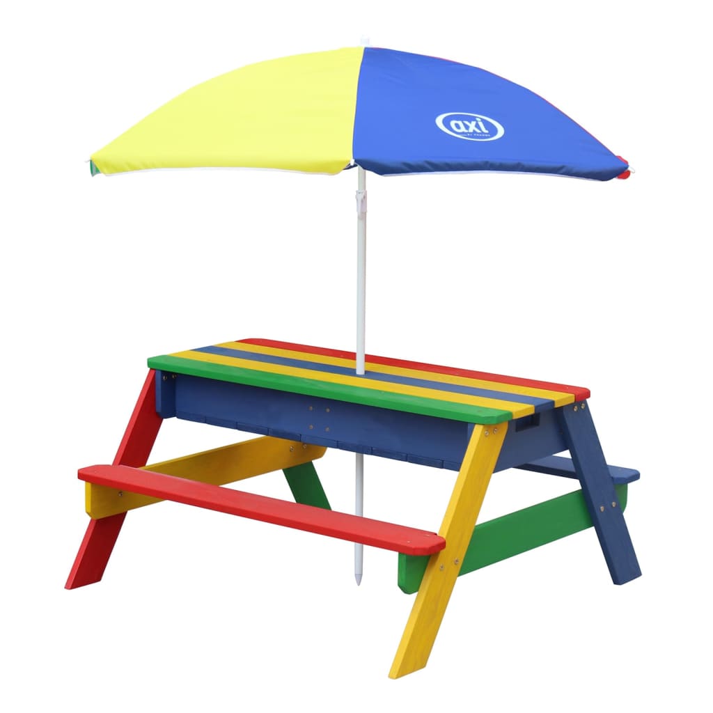 441655 AXI Sand and Water Picnic Table "Nick" with Umbrella Rainbow