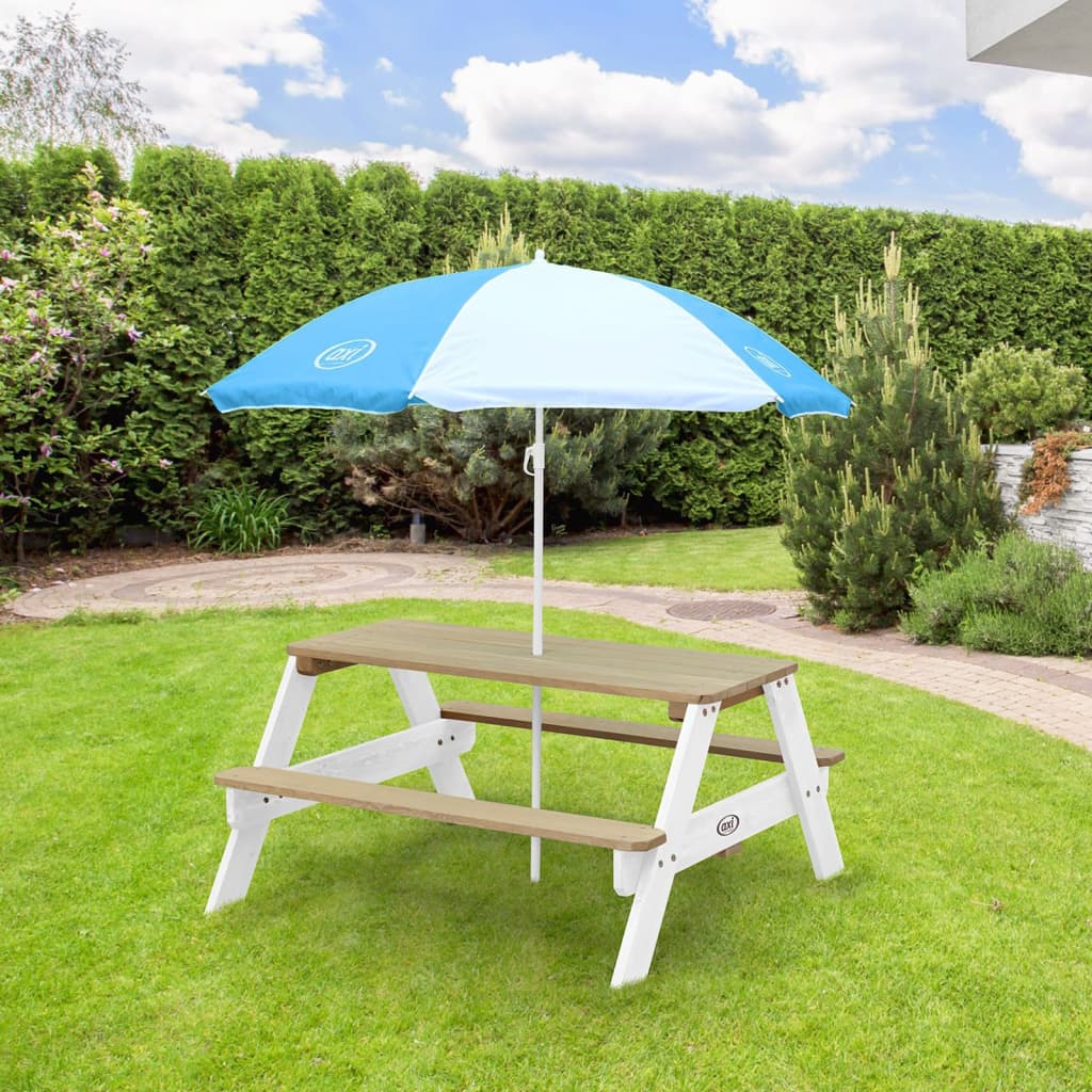 AXI Table de pique-nique pour enfants Nick et parasol Marron et blanc