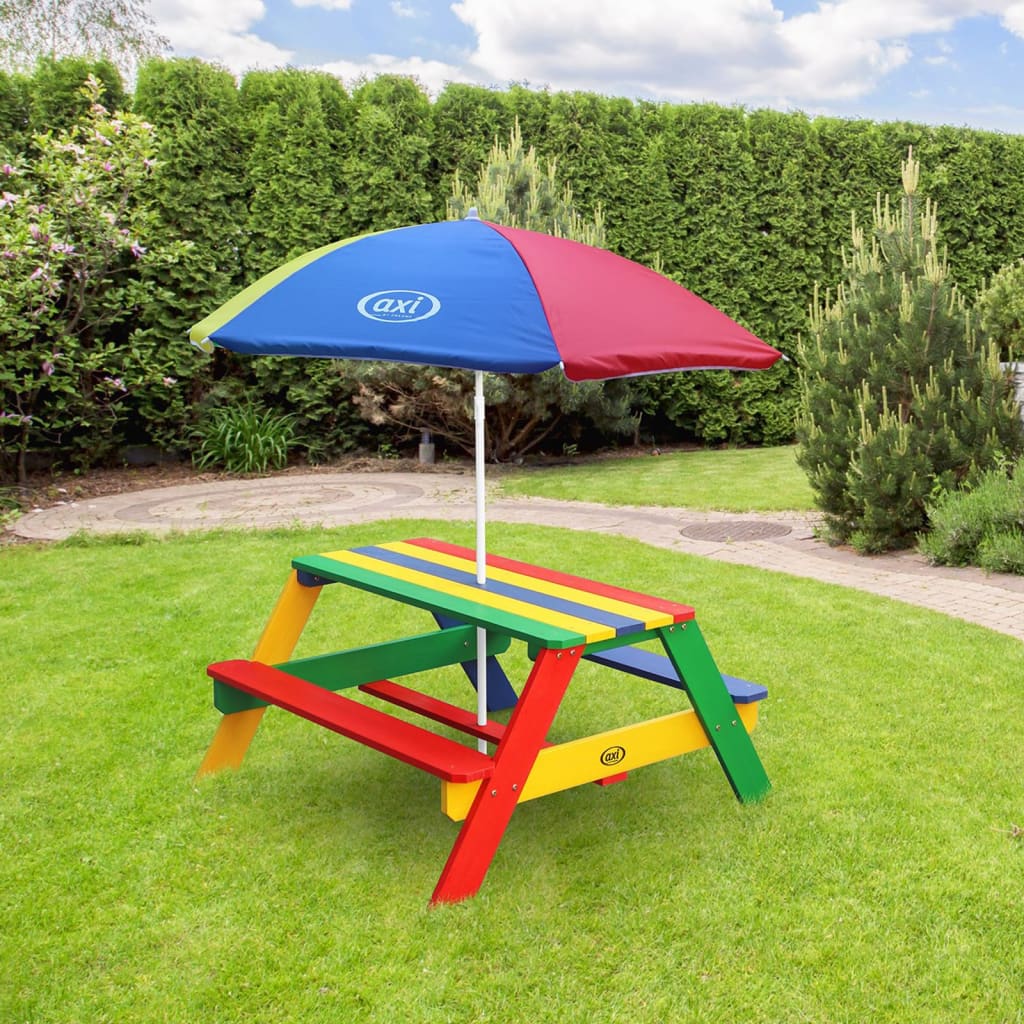 AXI Table de pique-nique pour enfants Nick avec parasol Arc-en-ciel