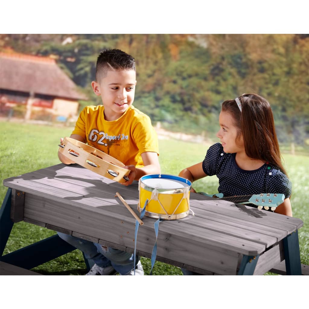 441656 Sand and Water Picnic Table "Nick" with Umbrella Anthracite and Grey
