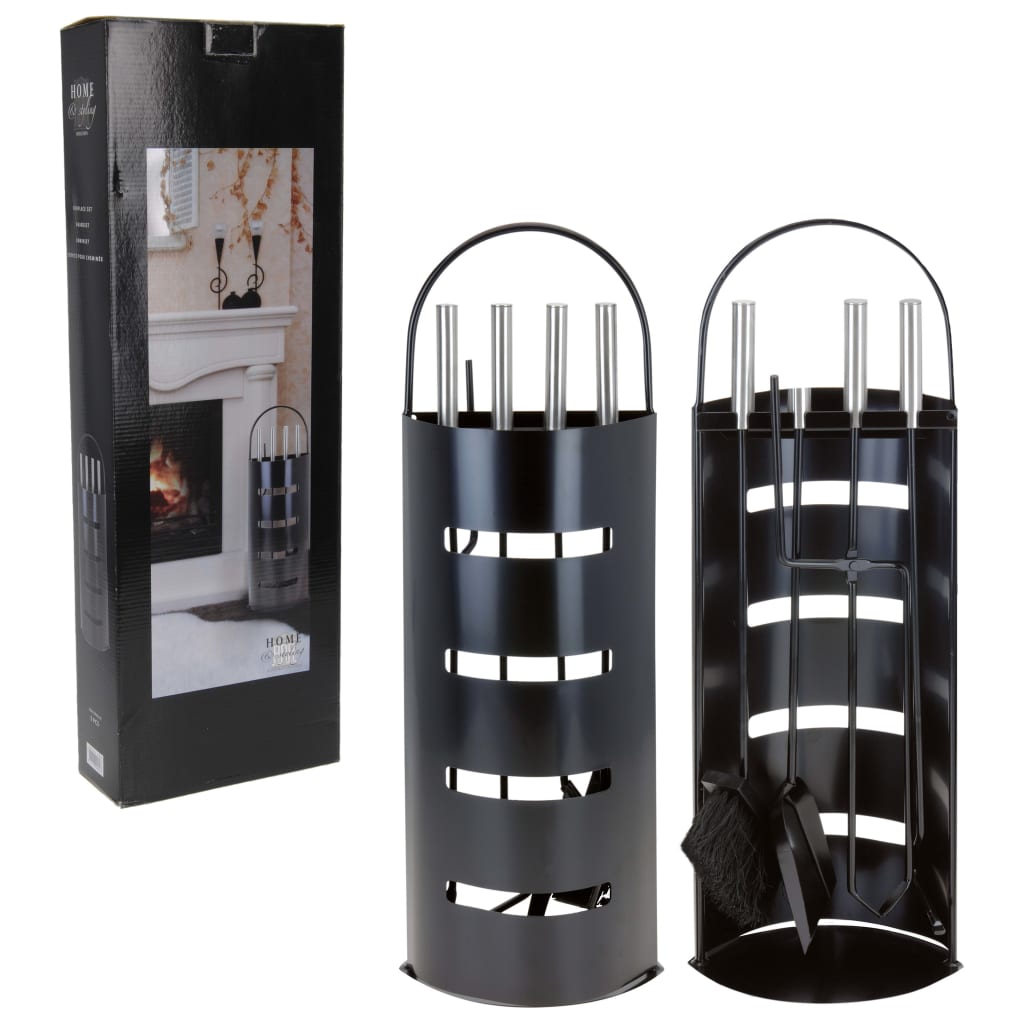 Home&Styling Set de ustensile pentru șemineu, negru, metal imagine vidaxl.ro