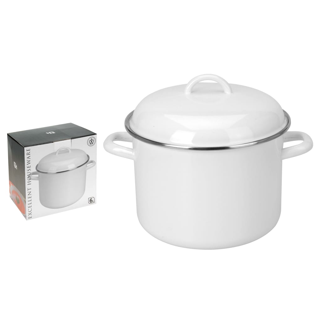

Excellent Houseware Kookpan met deksel 6 L email wit