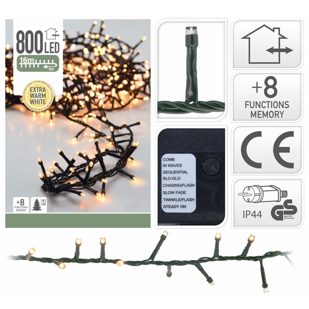 Peragashop Stuntwinkel Kerstverlichting 800 LED Extra Warm Wit met 8 Standen