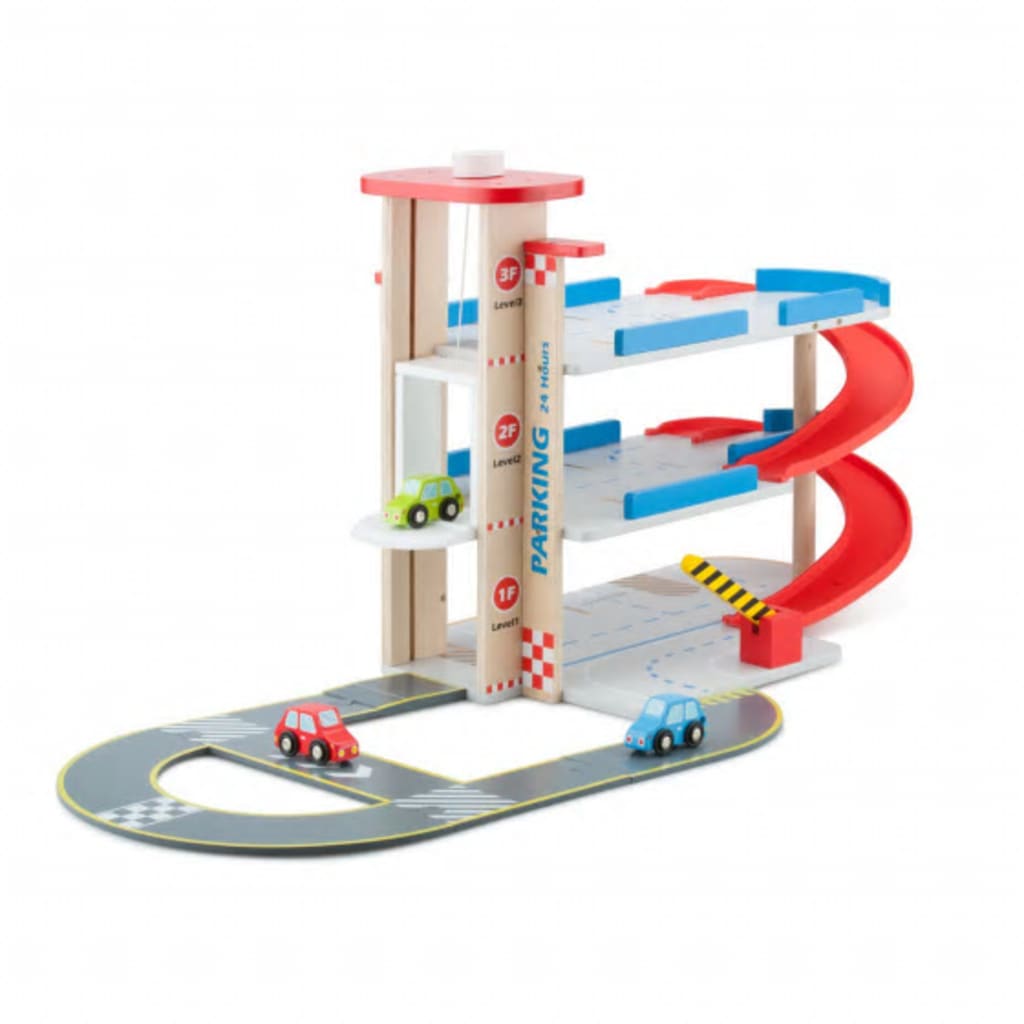 New Classic Toys parkeergarage 57,5 cm hout bruin/rood 4-delig
