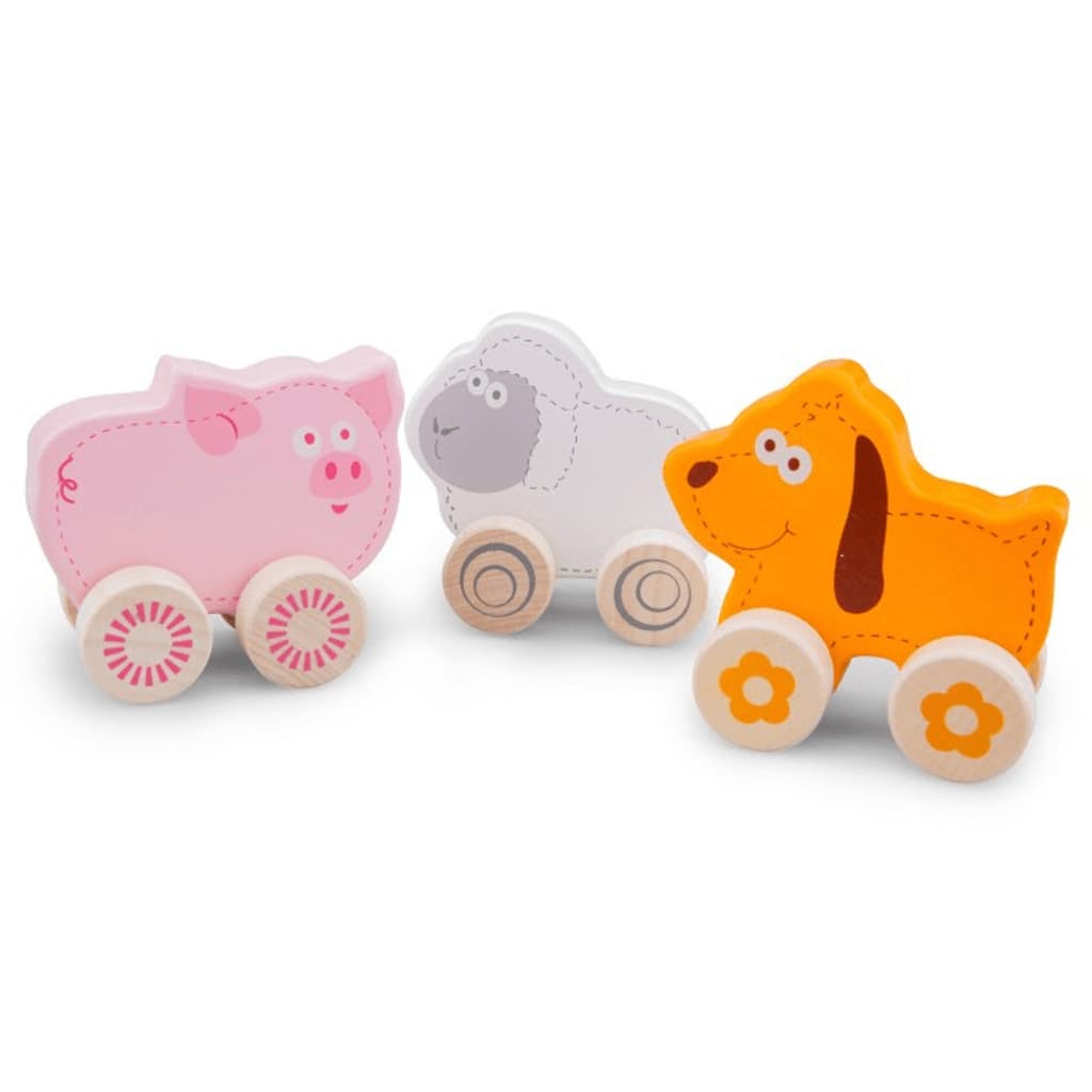 New Classic Toys wheelie Farm Animals hout roze/oranje 3-delig