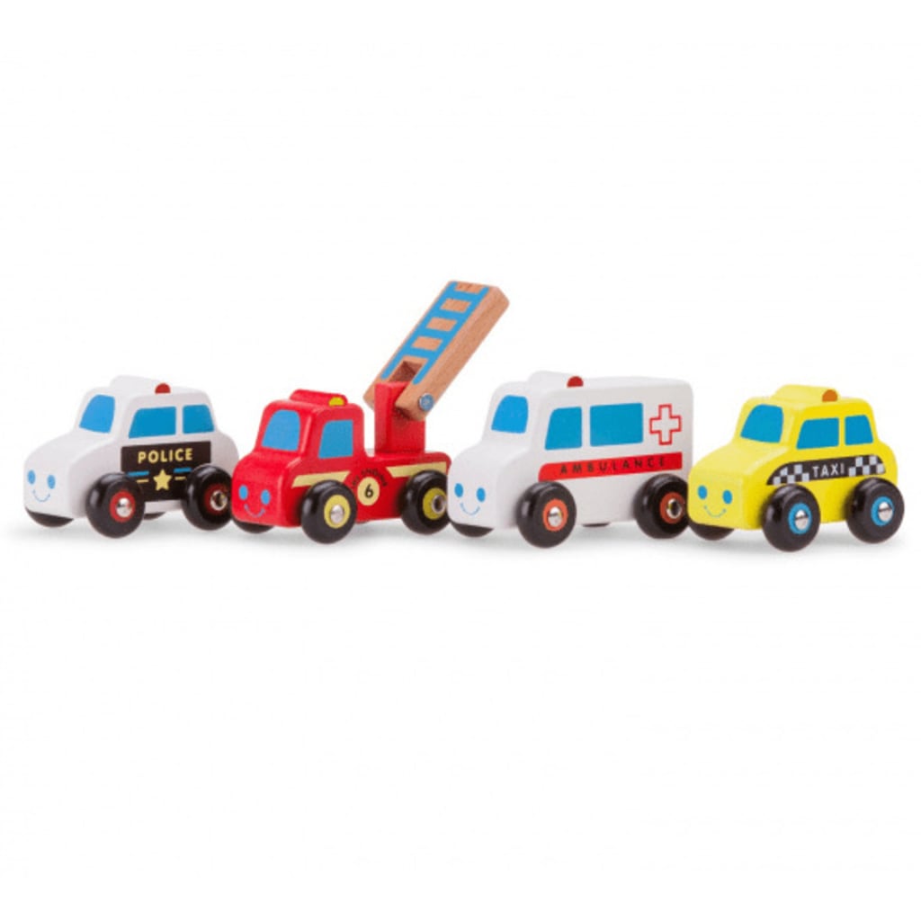 New Classic Toys voertuigen set junior hout rood/wit/geel 4-delig