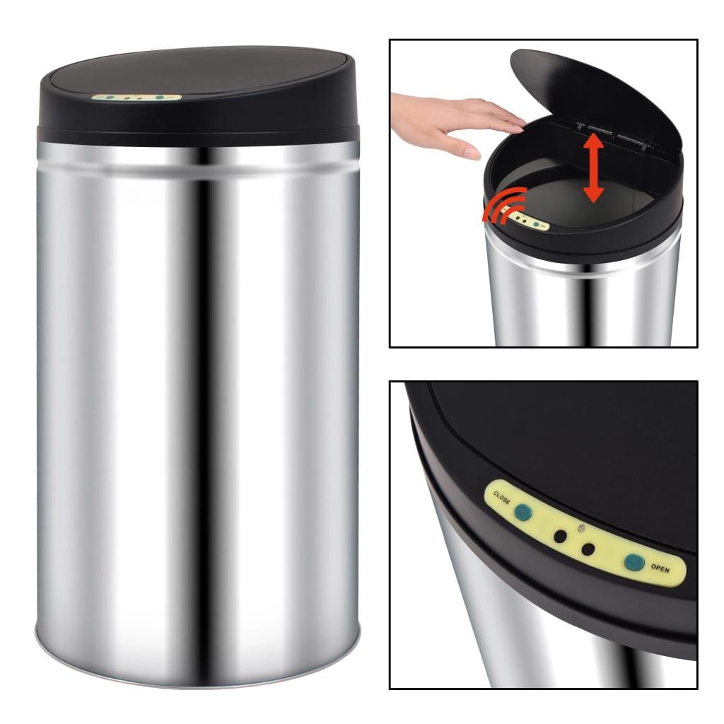 vidaXL Automatic Sensor Dustbin Garbage Bin 42 L Stainless Steel