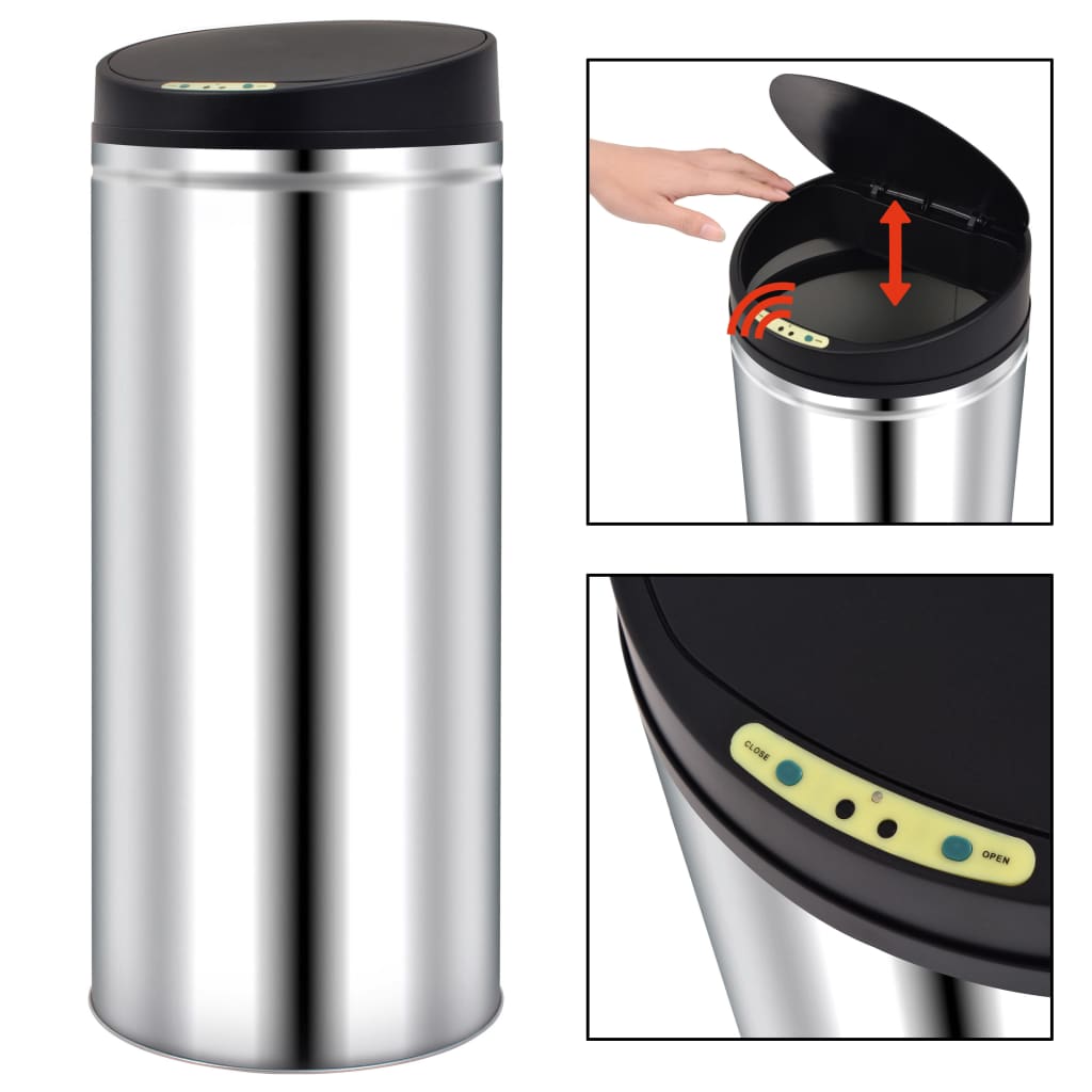 vidaXL Automatic Sensor Dustbin Garbage Bin 62 L Stainless Steel