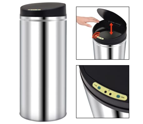 vidaXL Automatic Sensor Dustbin Garbage Bin 62 L Stainless Steel