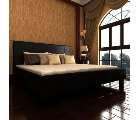Double Black Artificial Leather Bed 140 x 200 cm