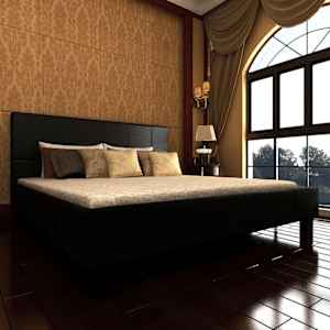 Double Black Artificial Leather Bed 140 x 200 cm