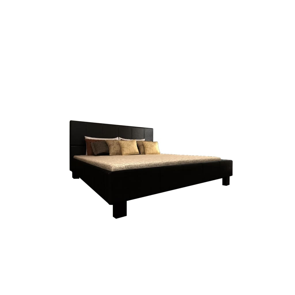 Double Black Artificial Leather Bed 180 x 200 cm