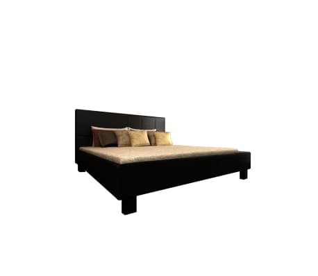 Double Black Artificial Leather Bed 180 x 200 cm