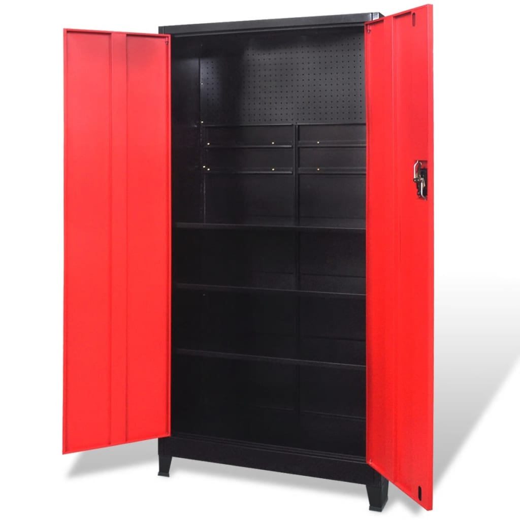 Werkzeugschrank mit 2 Türen Stahl 90x40x180 cm Schwarz/Rot