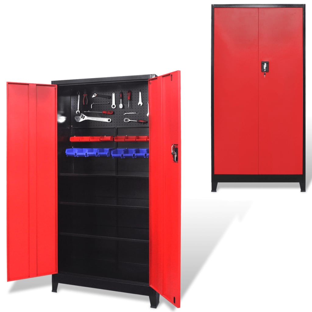 VIDAXL Gereedschapskast met 2 deuren 90x40x180 cm staal zwart en rood online kopen