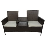 vidaXL Garden Bench 2-Seater with Tea Table Poly Rattan Brown