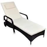 vidaXL Sun Lounger with Cushion Two Wheels Poly Rattan Black