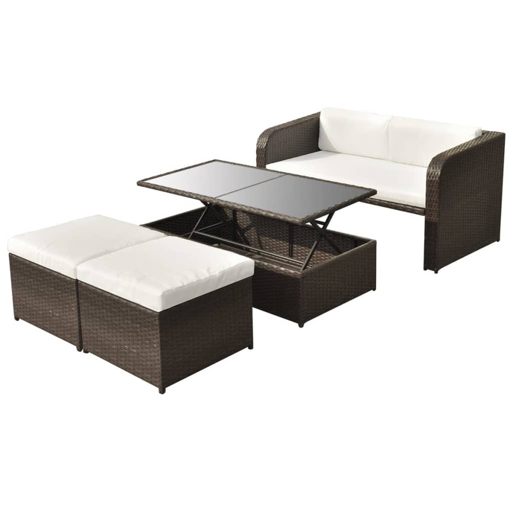 

vidaXL 4 Piece Patio Lounge Set with Cushions Poly Rattan Brown