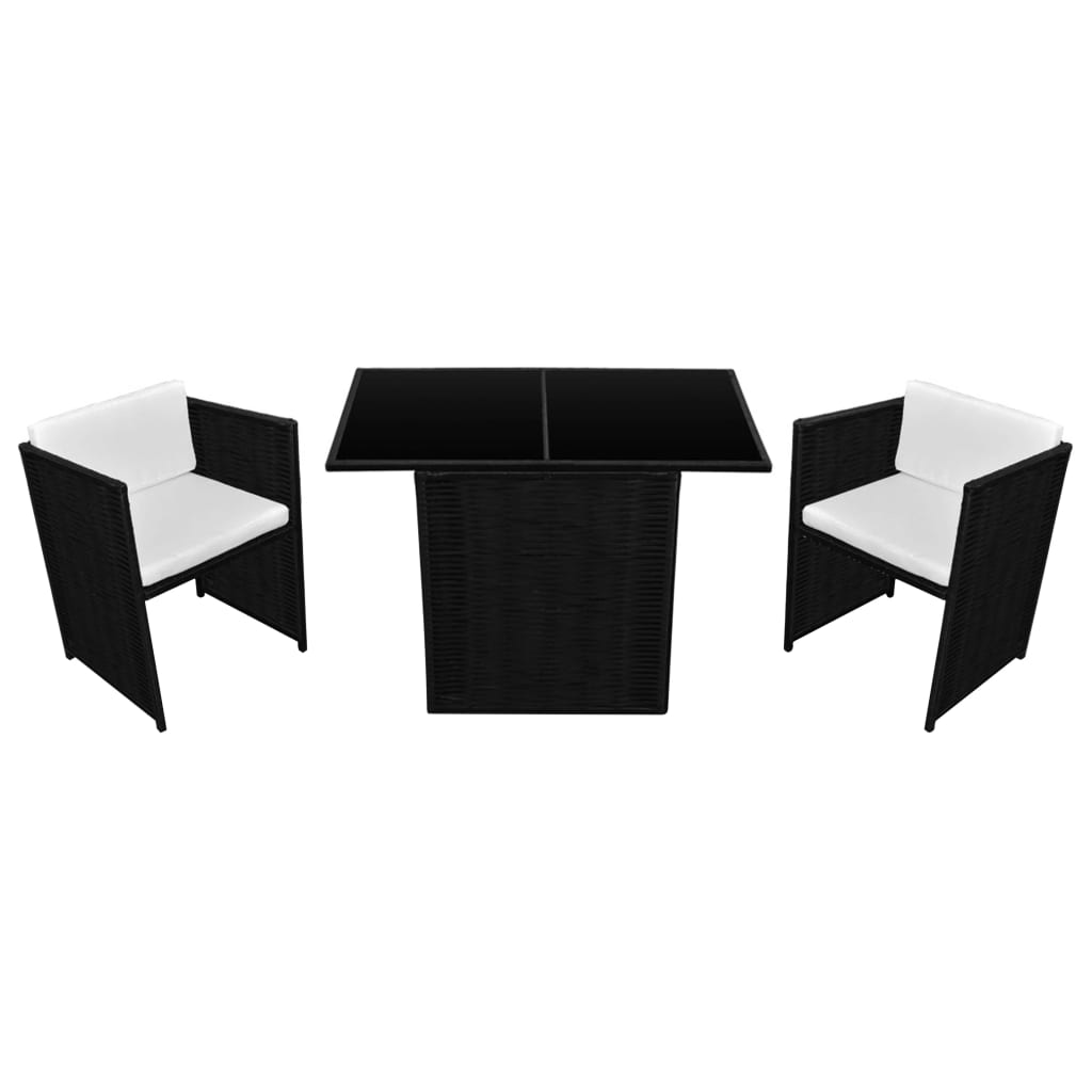 

vidaXL 3 Piece Bistro Set with Cushions Poly Rattan Black